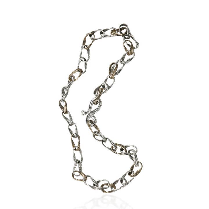 Long necklace with twisted oval links in 925 silver and bronze - CA072 for wholesale by Mandile Gioielli