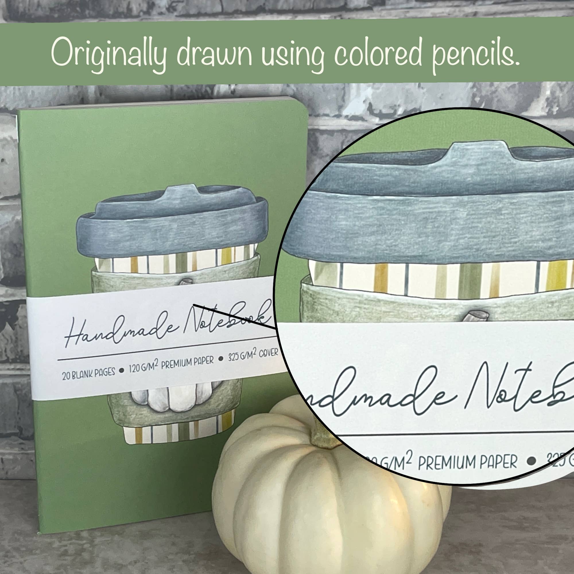 Art by Erica H & Rebel Stitchers - Vendita all'ingrosso Quaderni - Quaderno con rilegatura a sella fatto a mano verde Pumpkin Spice3