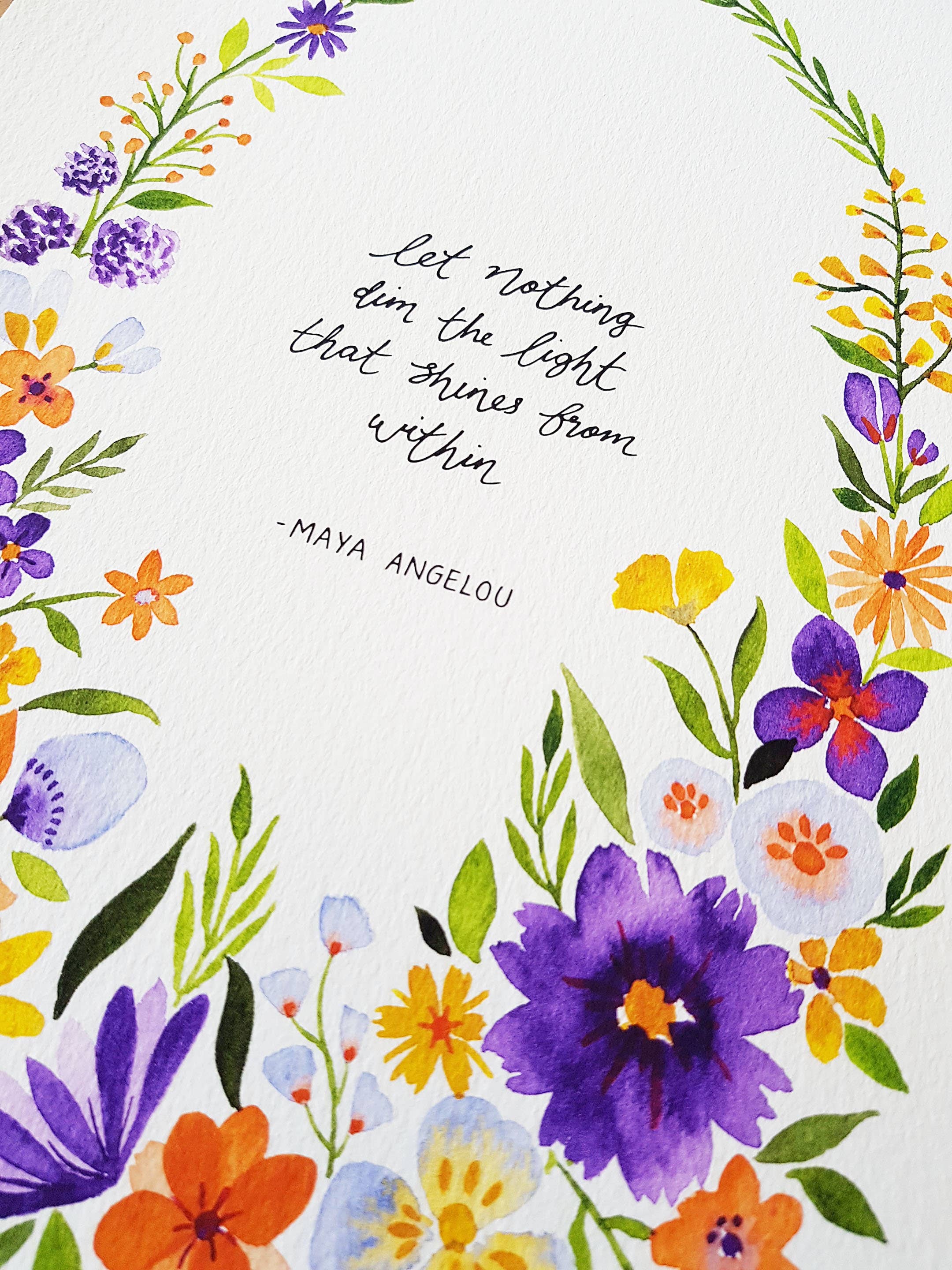 Anna Lau Art - Wholesale Art Print - Maya Angelou A4 Watercolour Floral Art Print2
