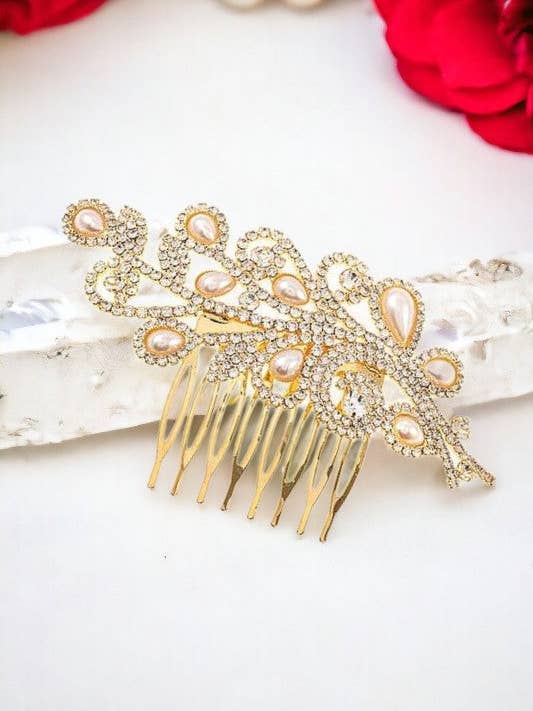 Pearl Rhinestone Pave hårkam för wholesale av Andrea Bijoux