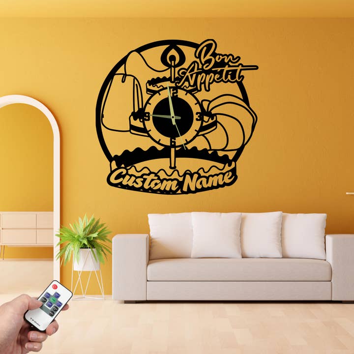 Glow Neon - Venta al por mayor Relojes de pared - Reloj de pared personalizado Bon Appetit para decoración de cocina y restaurante