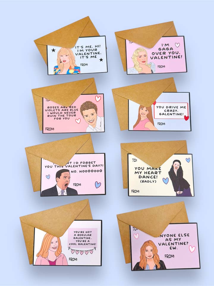 Celebrity Mini Valentines | 8 Pack | Funny for wholesale by Tiny Baker Creations