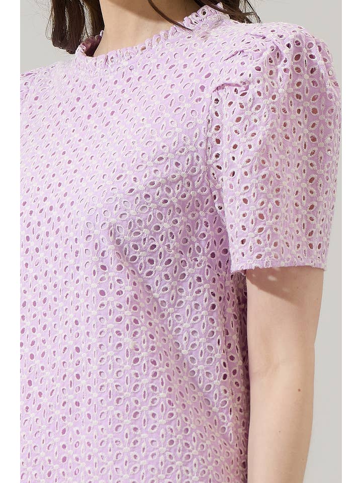 Lilac Hadi Eyelet Veronica Puff Sleeve Blouse for wholesale on Faire