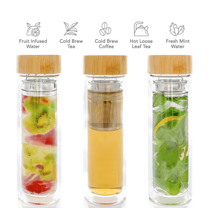 Open Door Tea - Wholesale Tea strainer/infuser - Bamboo Tea Tumbler | Glass Travel Teaware3