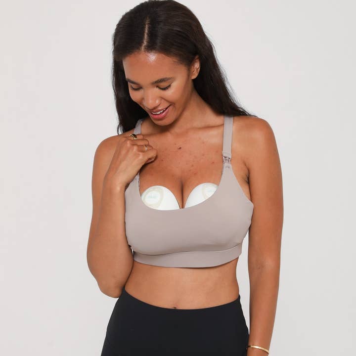 Océane 4 - Medium Support Nursing & Hands Free Pumping Sports Bra (Gravel) for wholesale by Sweat & Milk