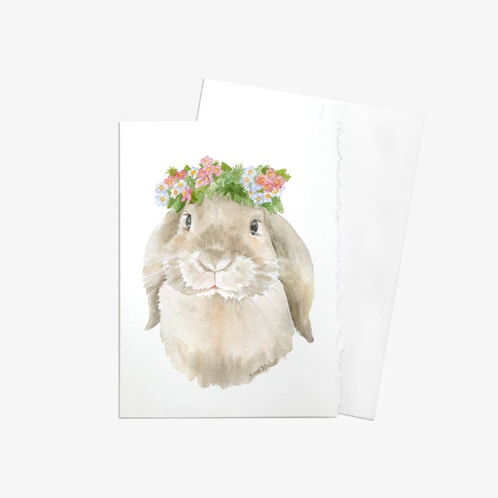 Bunny Floral Wreath Watercolor Greeting Card for wholesale by Susan Windsor