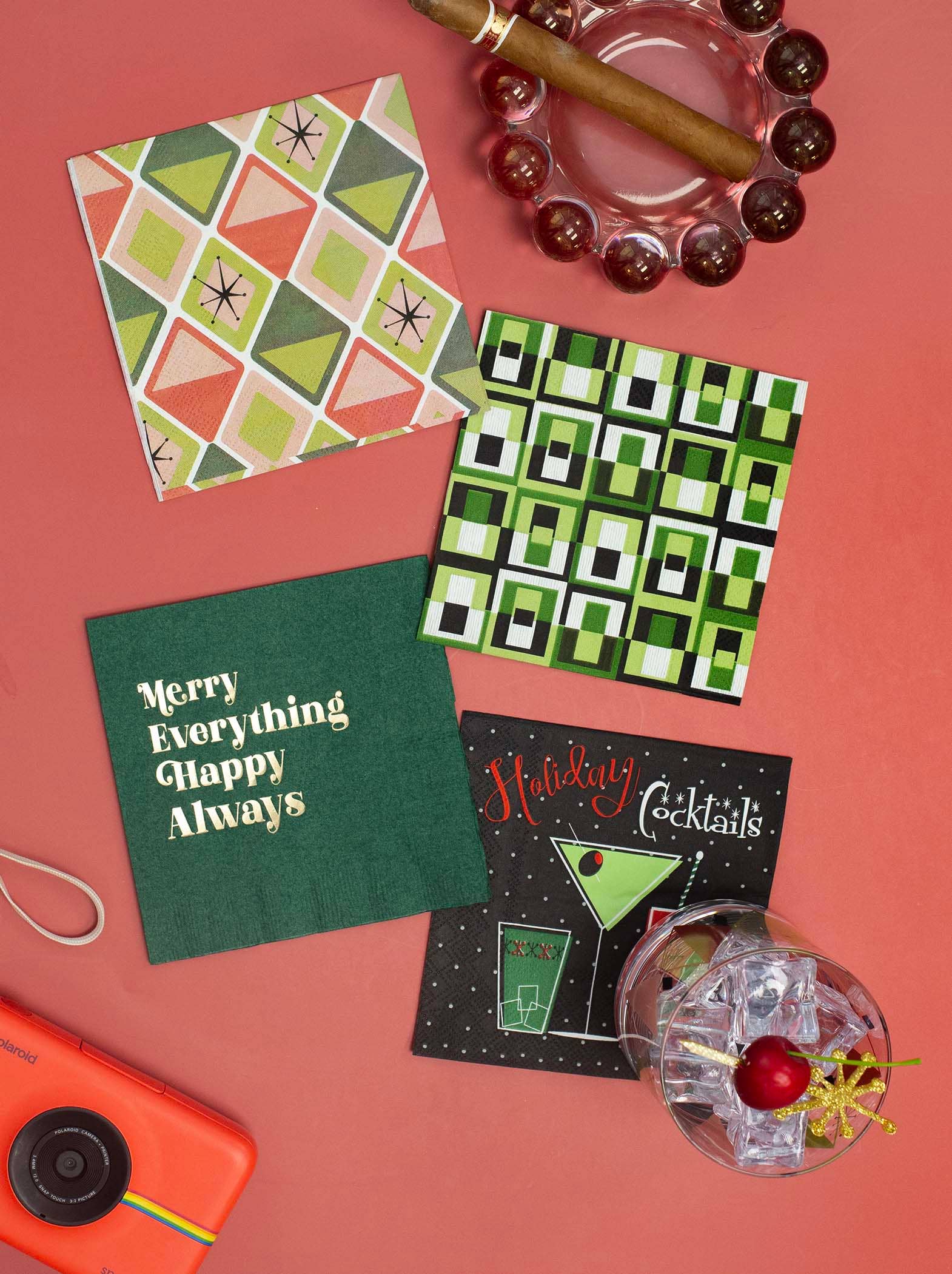 Mod Lounge Paper Company – wholesale Disposable napkin – Holiday Cocktails Mid Century Modern Beverage Napkin1