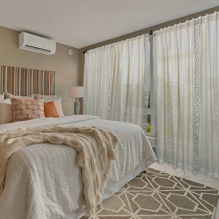 Lattice Embroidery Linen Curtain Drape - Ivory Black Custom Drapes for wholesale by Amore Beauté