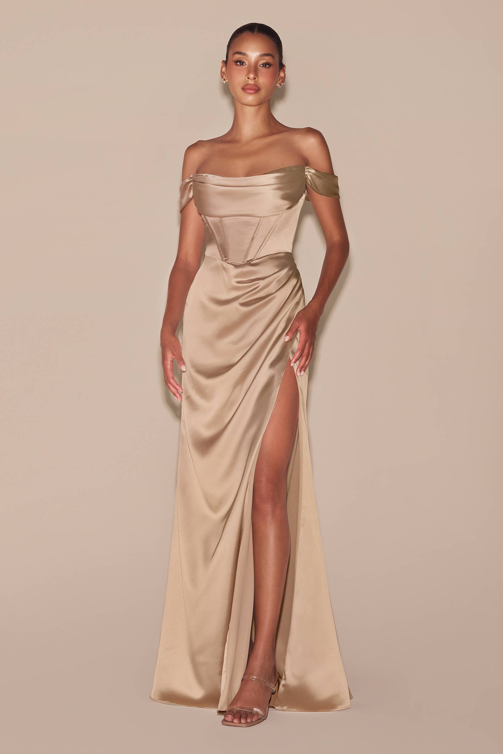 Ladivine by Cinderella Divine - Wholesale Gown - Women's - SATIN OFF THE SHOULDER CORSET GOWN13