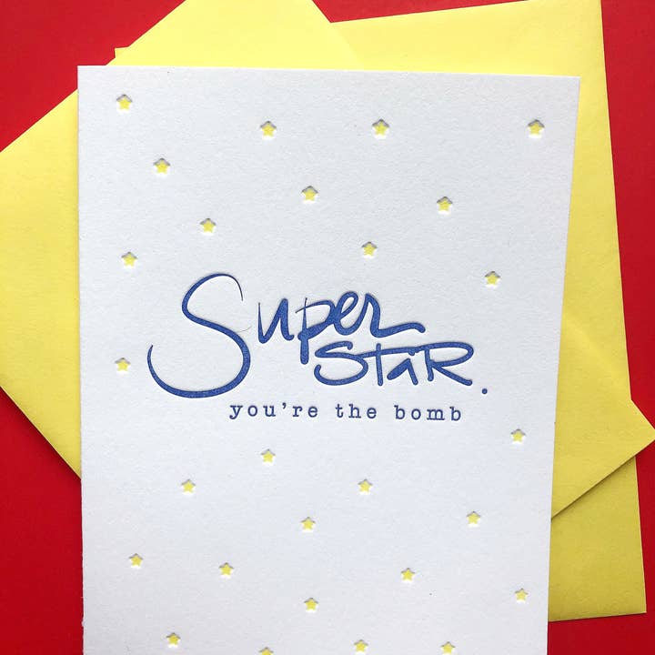 jill.cate letterpress - Wholesale Encouragement Card - Superstar You're The Bomb