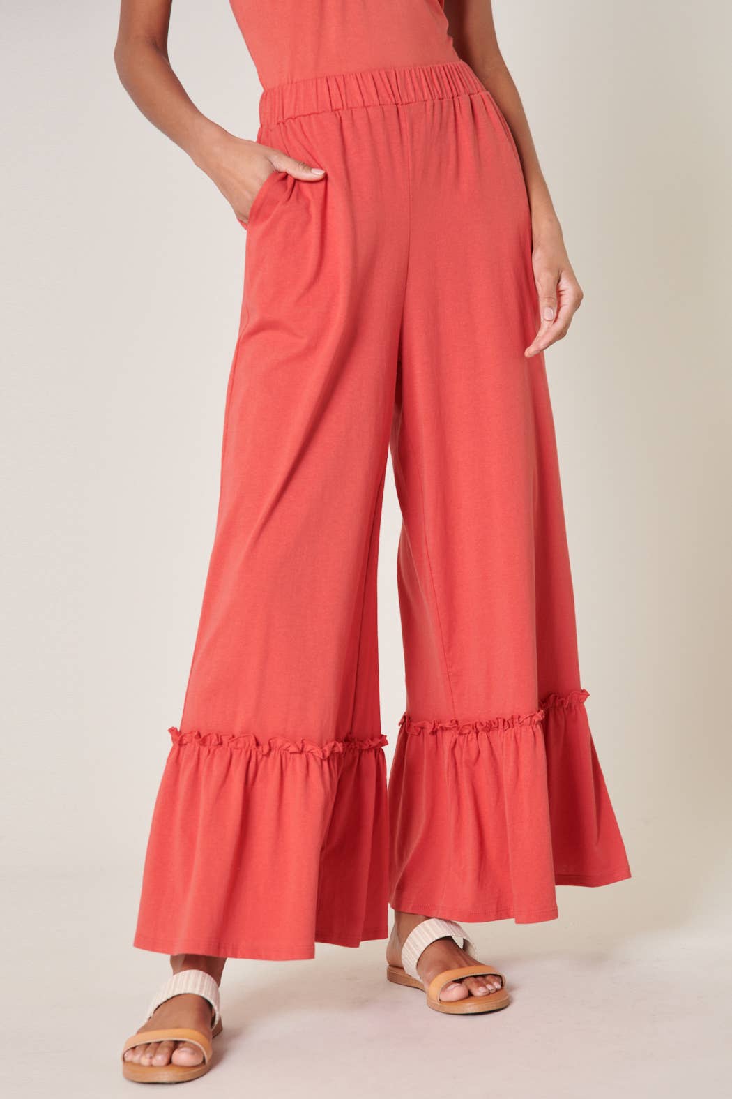 Sugarlips - Vente Pantalon – femme - Pantalon en coton tricoté à jambes larges avec volants Ryder0