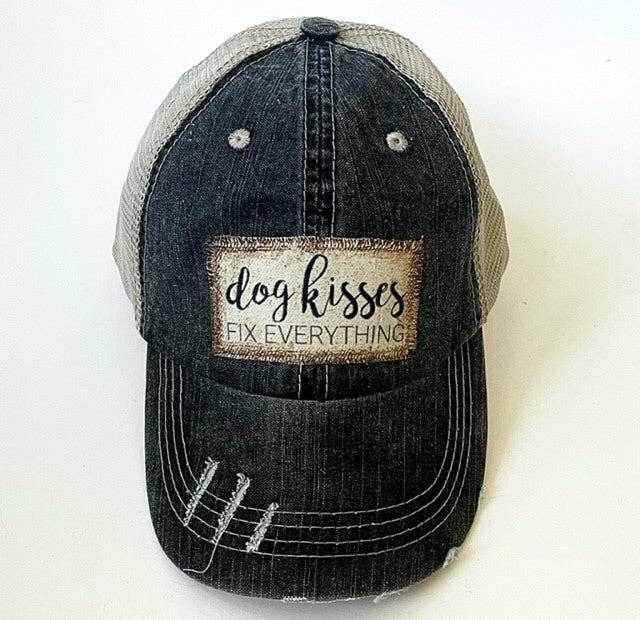 Jana's Flannels - Wholesale Trucker Hat - Unisex - DOG KISSES FIX EVERYTHING DISTRESSED TRUCKER HAT