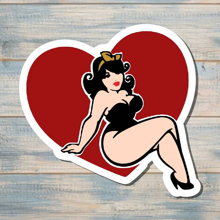 Autocollant Pin Up Girl, autocollant en forme de cœur rouge | Autocollant ou aimant pour la vente par Handmade by Marlayna