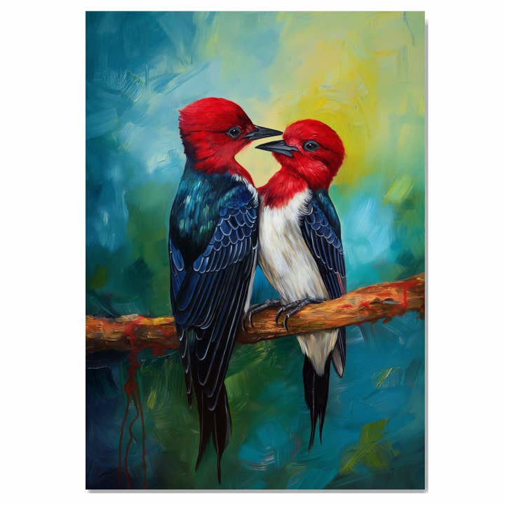 Romantic Red Headed Birds in Peaceful Nature Setting Canvas for wholesale by Art Paradise Studios
