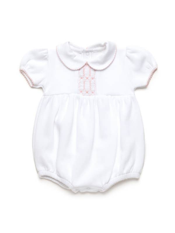 Smocked Pima Bubble | Special Knit | White Pink | Baby Girl for wholesale on Faire3