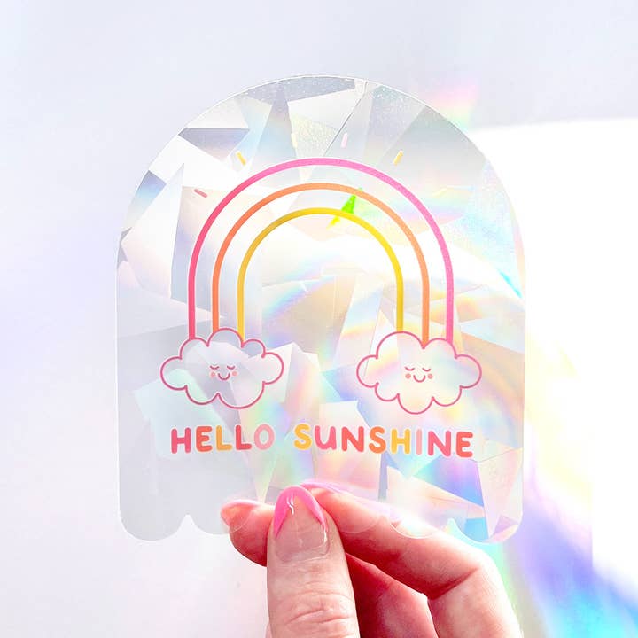 "Hello Sunshine" Suncatcher Window Decal Rainbow Sticker for wholesale by The Rosy Redhead