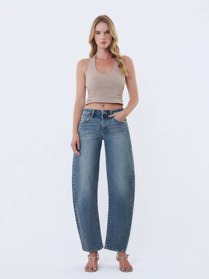 HØJ TALJE ANKEL SLIM BARREL JEANS F6272 for engroshandel hos FLYING MONKEY