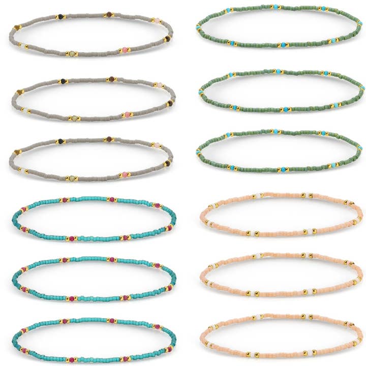 Splendid Iris - Wholesale Beaded Bracelet - Stone Accented Muyuki Delica Bracelet - Assorted