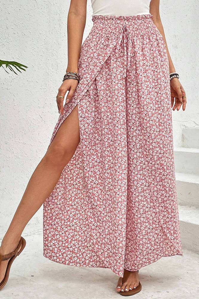 UNISHE - Wholesale Pants - Women's - Printed Split High Waist Wide Leg Pants AXR0992