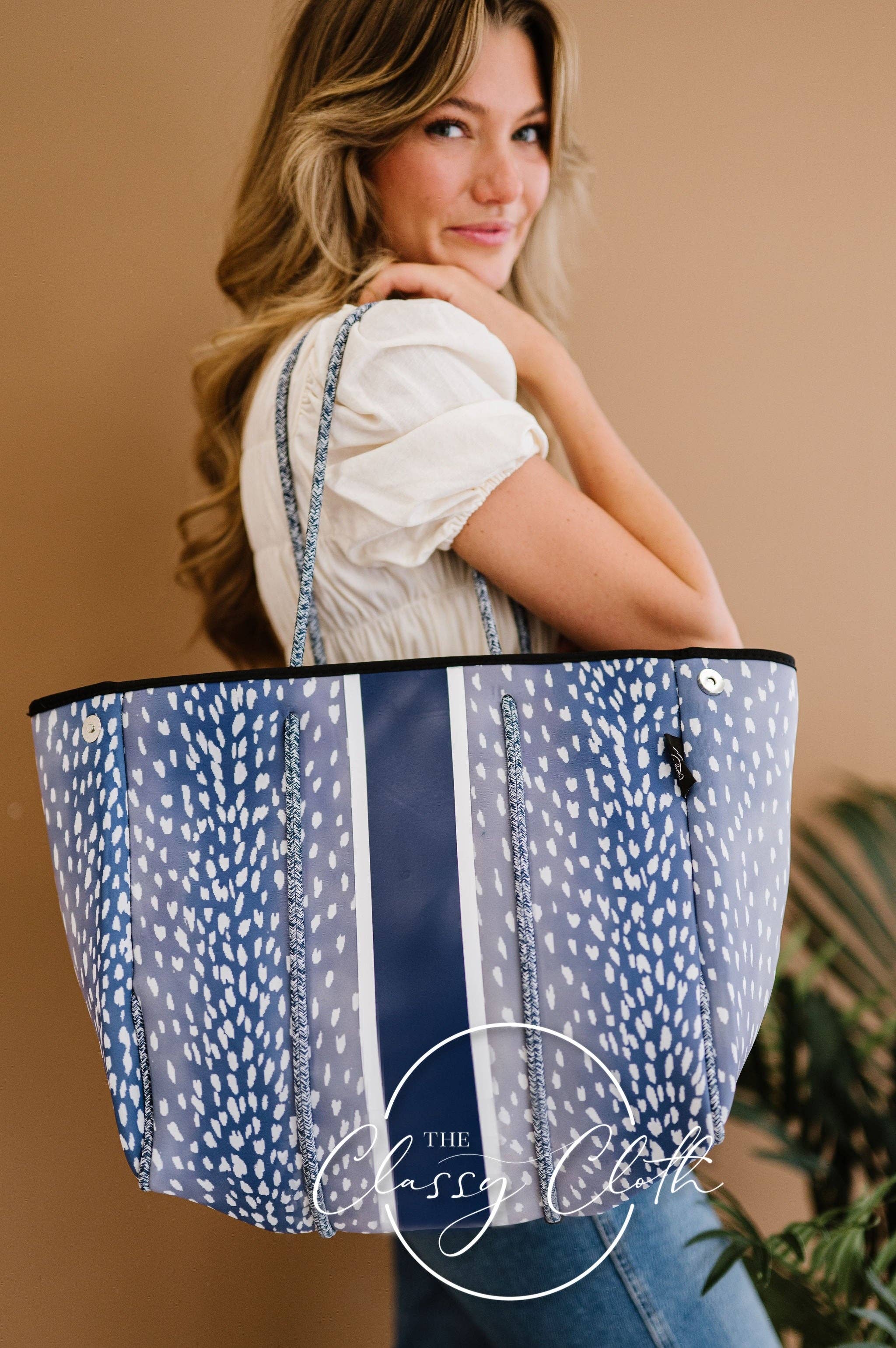 The Classy Cloth WS - Wholesale Tote Bag - Unisex - Neoprene Carryall Tote - Navy Speckled RTS