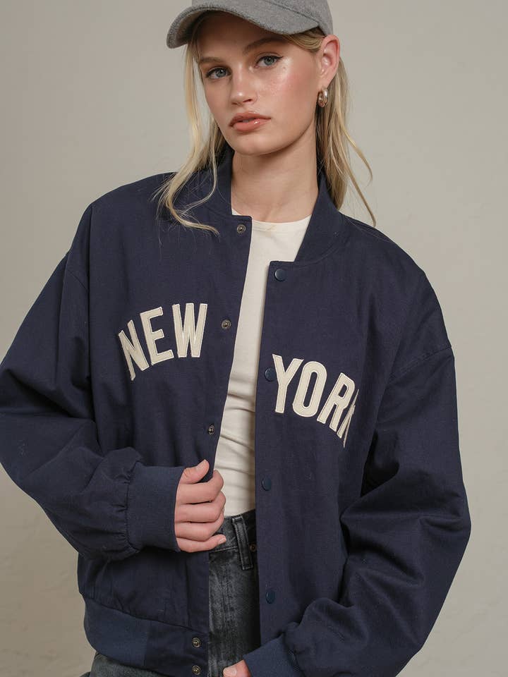 NEW YORK Patchwork Varsity Jacket - RJ1107 for wholesale by RAISONNEL