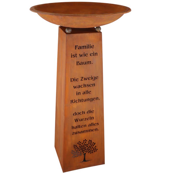Edelrost column with family slogan and flower bowl | Wohnde for wholesale by Rostikal