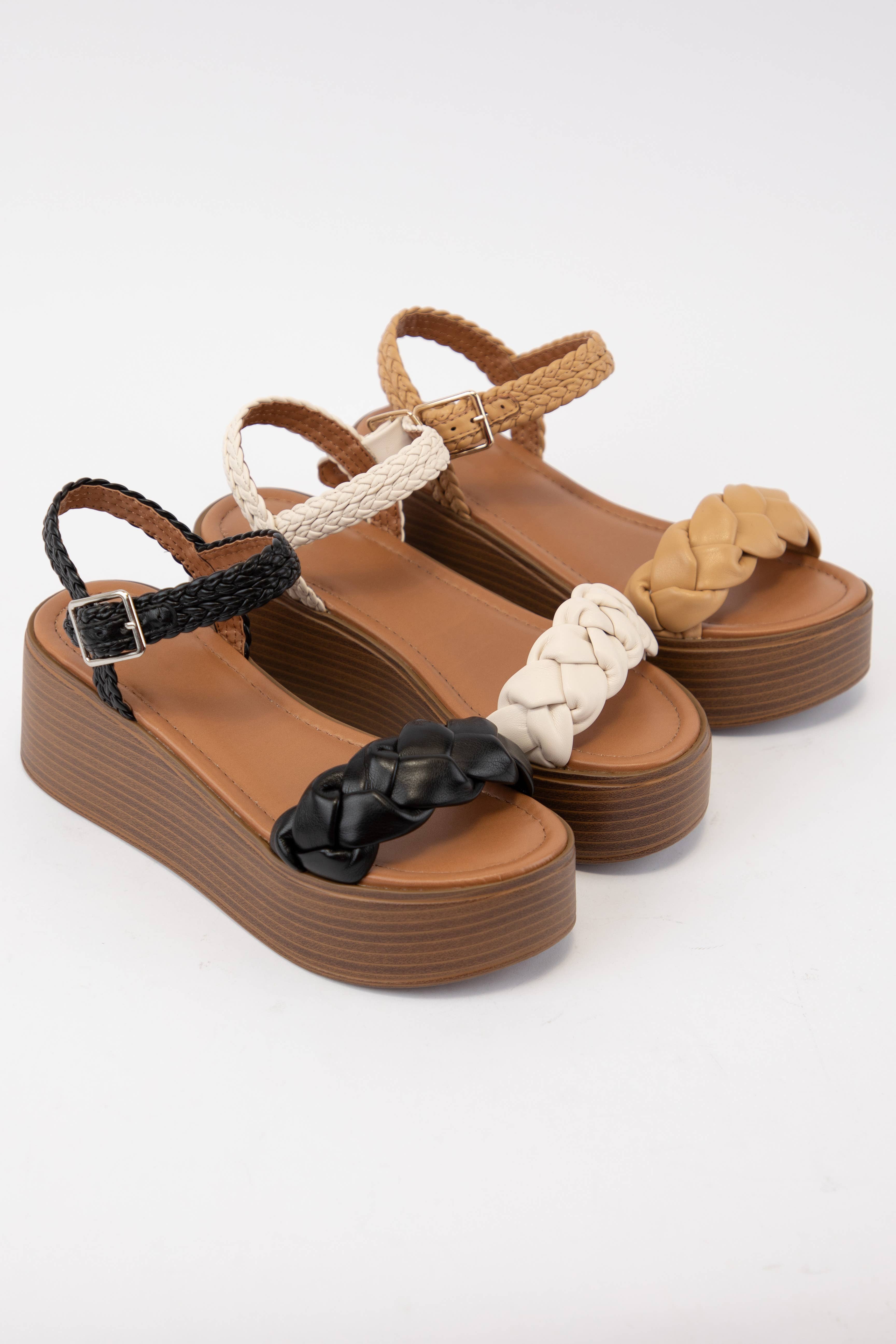 CCOCCI - Vente Chaussures compensées – femme - SANDALE À TALON COMPENSÉ À PLATEFORME ET BRIDE TRESSÉE INVOKE0