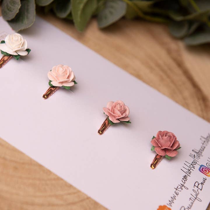 Hello beautiful bows - Wholesale Hair clip – Child - Baby rose hair clips, set of 4 mini rose fringe clips1