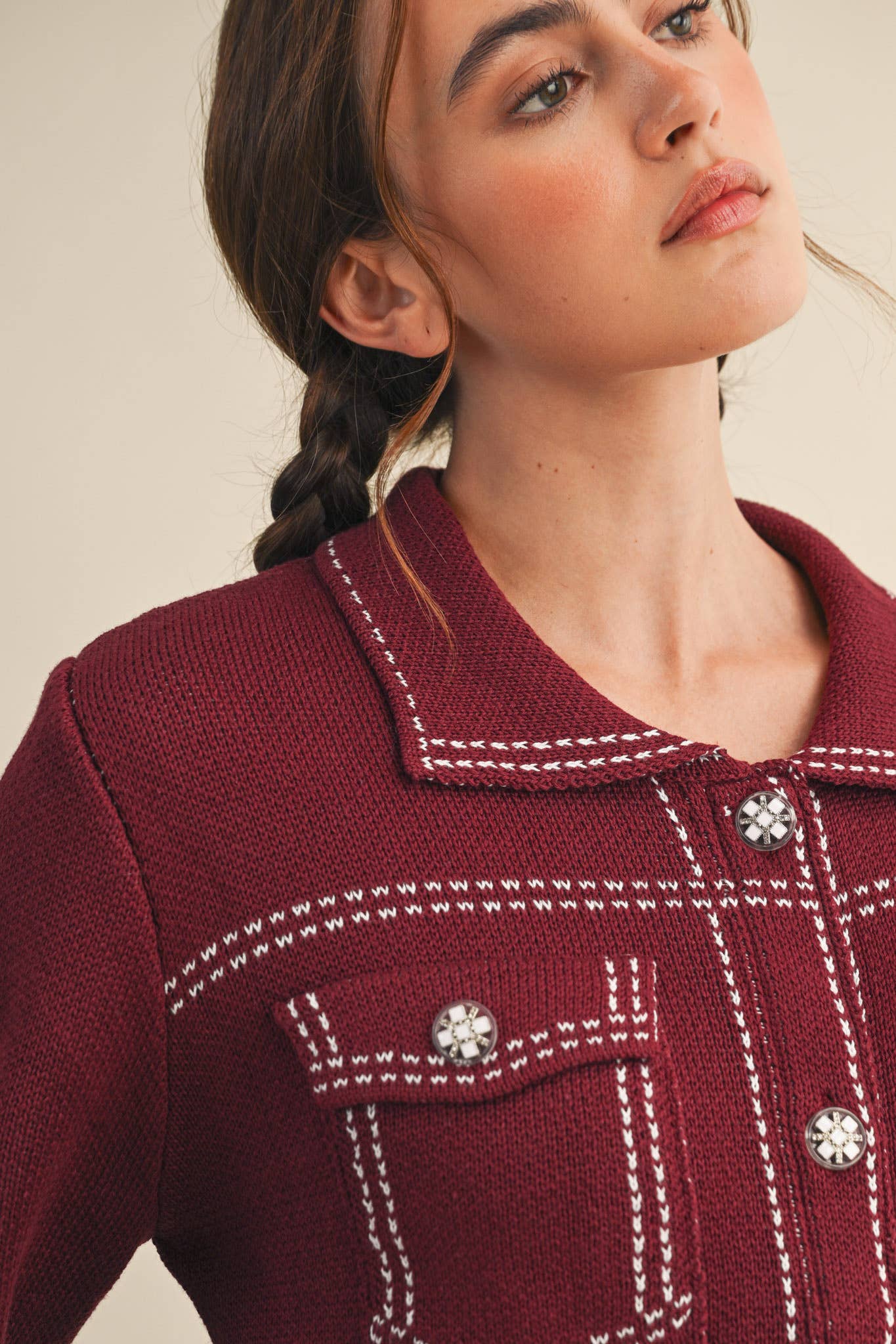 &MERCI - Wholesale Jacket - Women's - DENIM EFFECT KNIT SWEATER JACKET MSW1113028