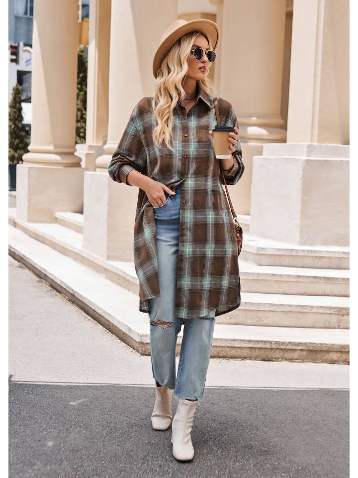 Sweetkama - Wholesale Button Down Shirt - Women's - Ladies Plaid Lapel Long Sleeves Casual Shirt 683112