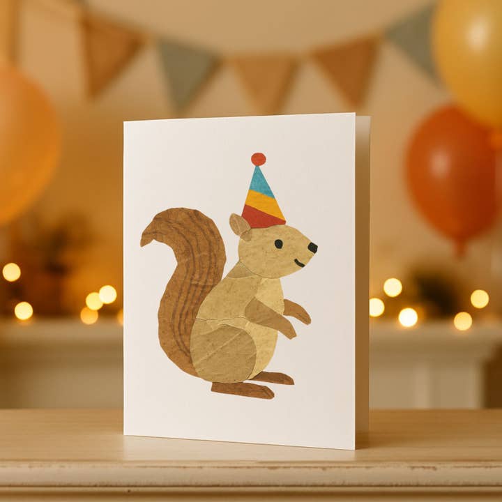 Birthday Squirrel Greetings Card, Pack Of 10 for wholesale by Kin Press Cards