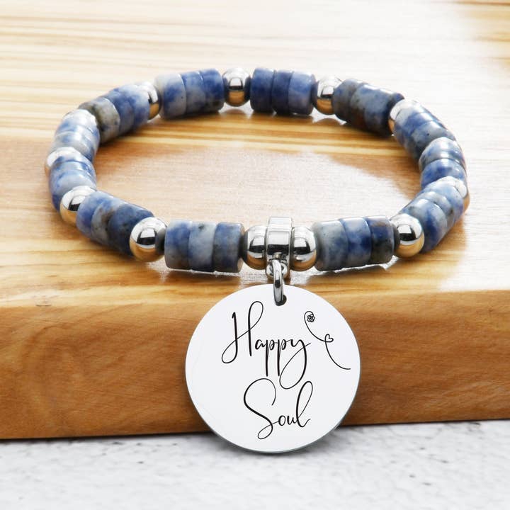 Natuurlijke sodaliet inspirerende stretcharmband van roze doos voor wholesale door Pink Box