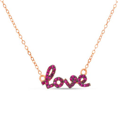 Sterling Silver Rose Gold Plated Purple Stone Love Cursive Necklace for wholesale by Atlanta Jewelers Supply
