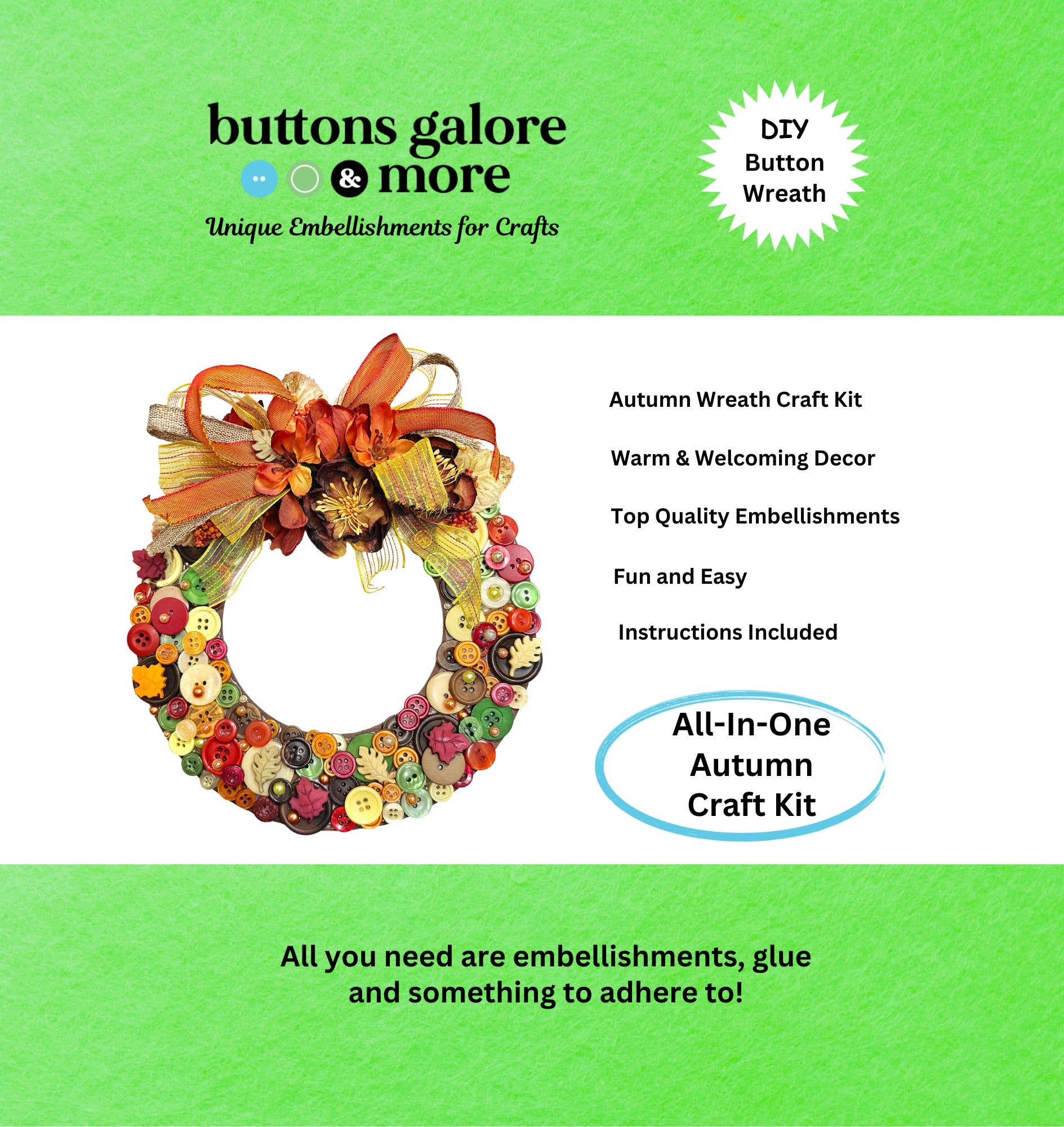 Buttons Galore & More - Vente Kit de bricolage - Kit de bricolage couronne d'automne0