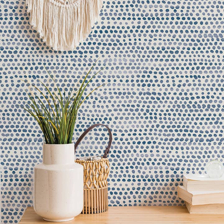 Tempaper & Co ® – wholesale Wallpaper – Moire Dots Blue Peel and Stick Wallpaper, 28 sq. ft.4