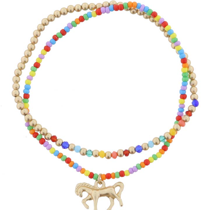 Kids Set of 2, Horse, Gold Ball with Multi Portion Bracelet for wholesale by Jane Marie
