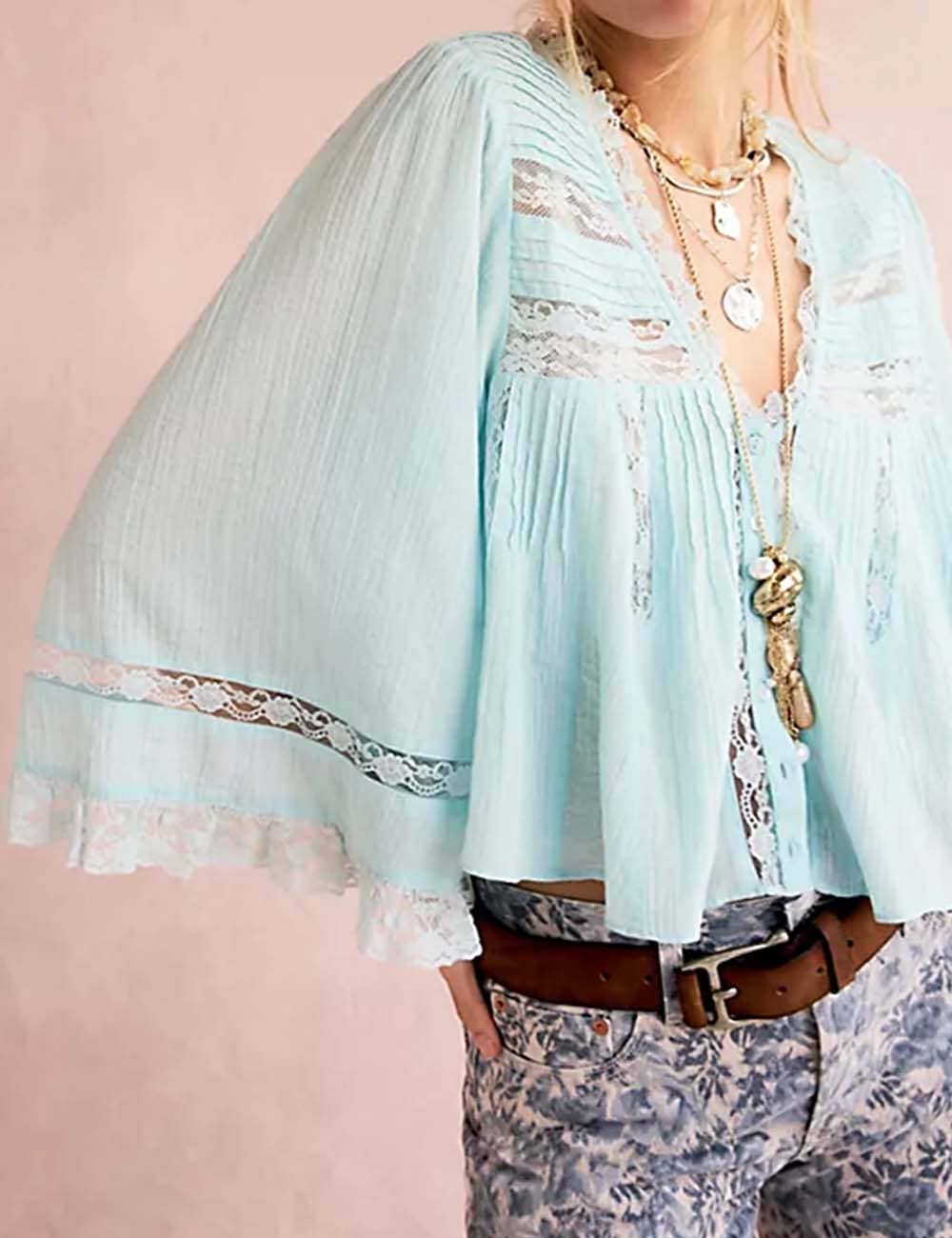 Sweetkama - Wholesale Blouse – Women’s - Ladies Solid Color Eyelets Ruffle Lace Blouse4