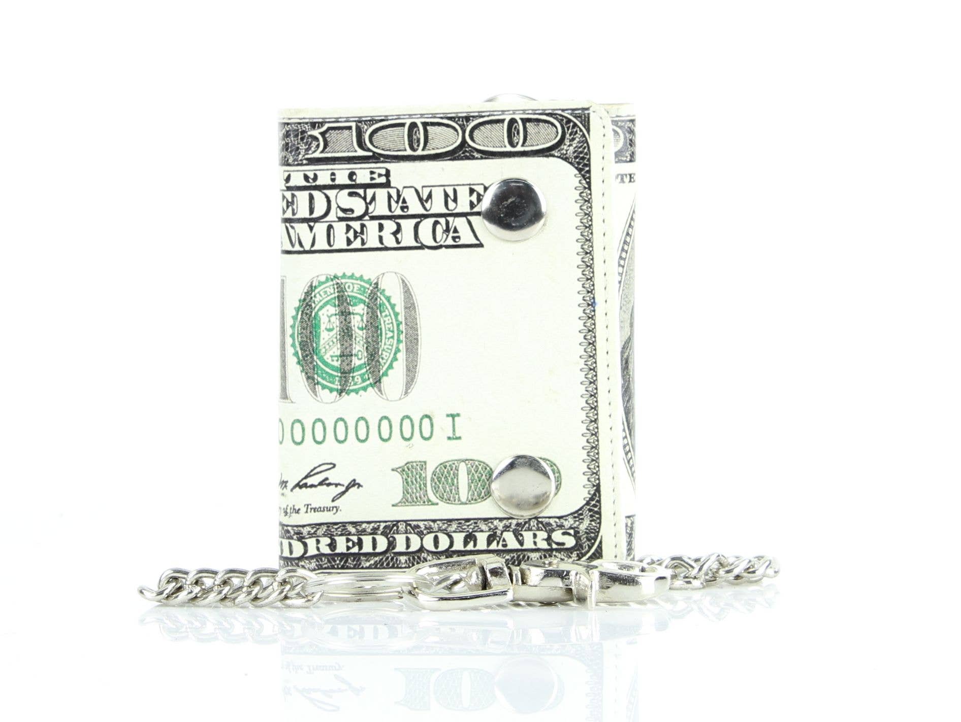 Leather Impressions Inc - Vendita all'ingrosso Portafogli - Donna - Vecchio portafoglio a catena in pelle vegana con stampa da $100 con confezione regalo0