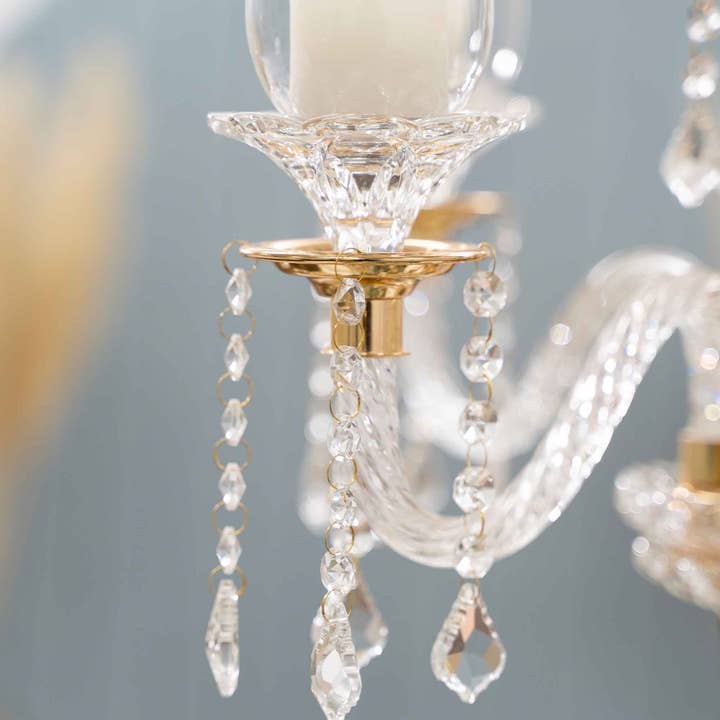 Crystal Candelabra 5 arm Glass Hurricane Globes 39" - Gold for wholesale on Faire