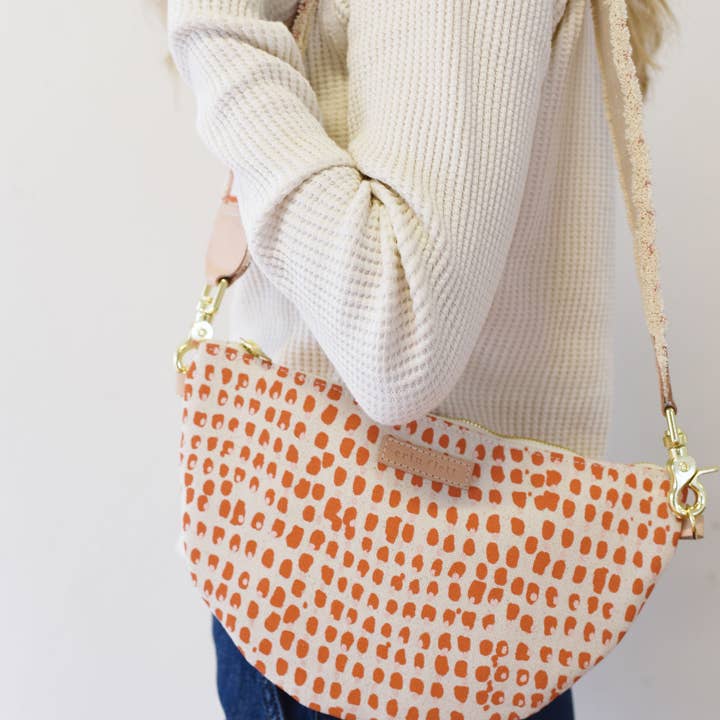 Earthy Anthro Orange + Blush Double Dot Half Moon Bag for wholesale by Erin Flett