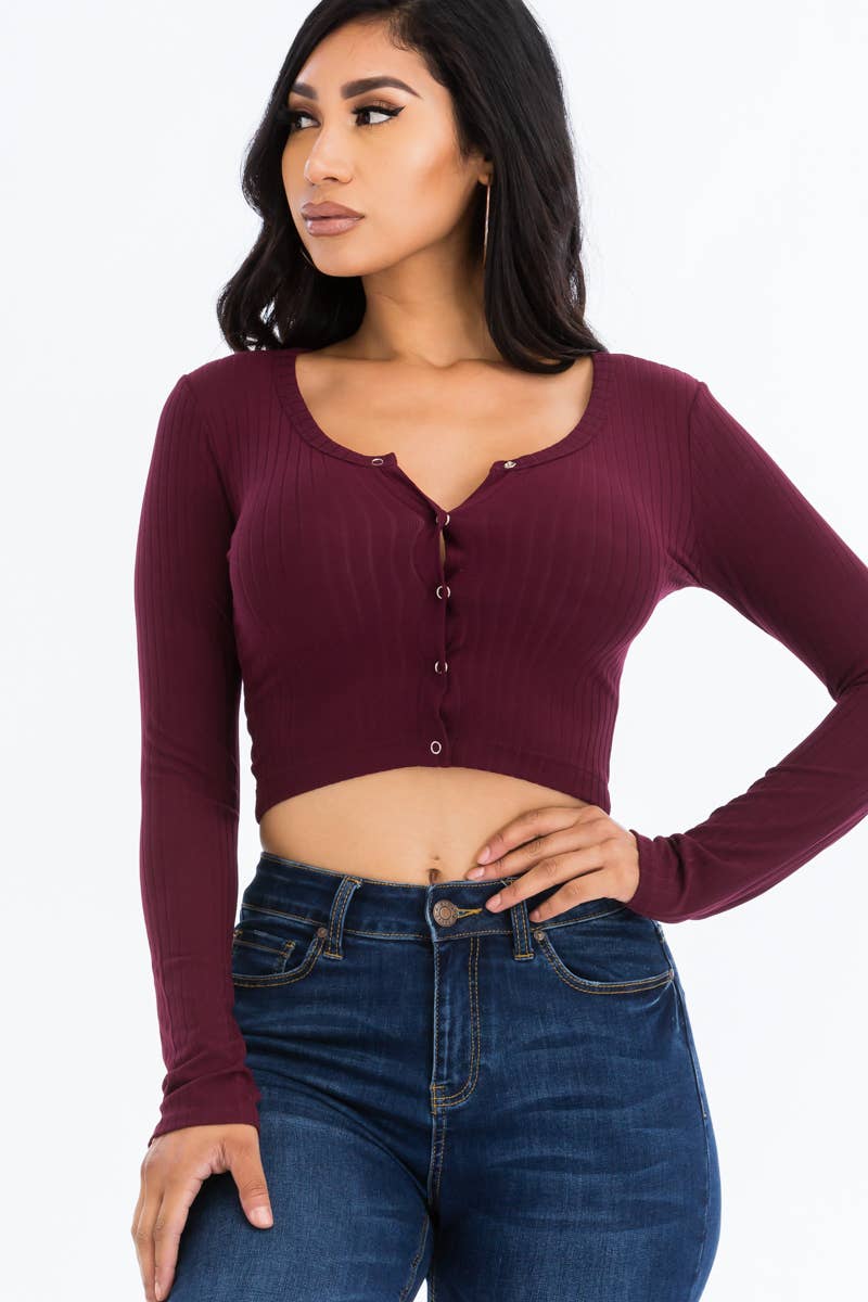 CAPELLA APPAREL - Wholesale Knit Top - Women's - Button Up Ribbed Crop Top0