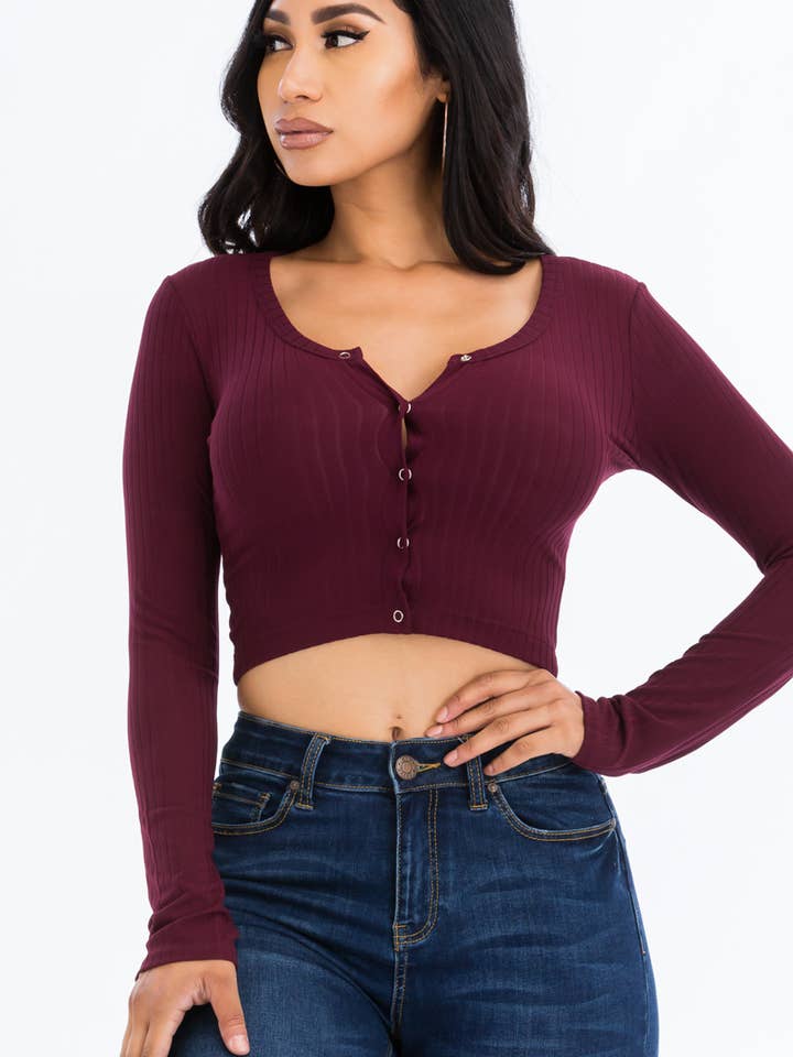 CAPELLA APPAREL - Wholesale Knit Top - Women's - Button Up Ribbed Crop Top