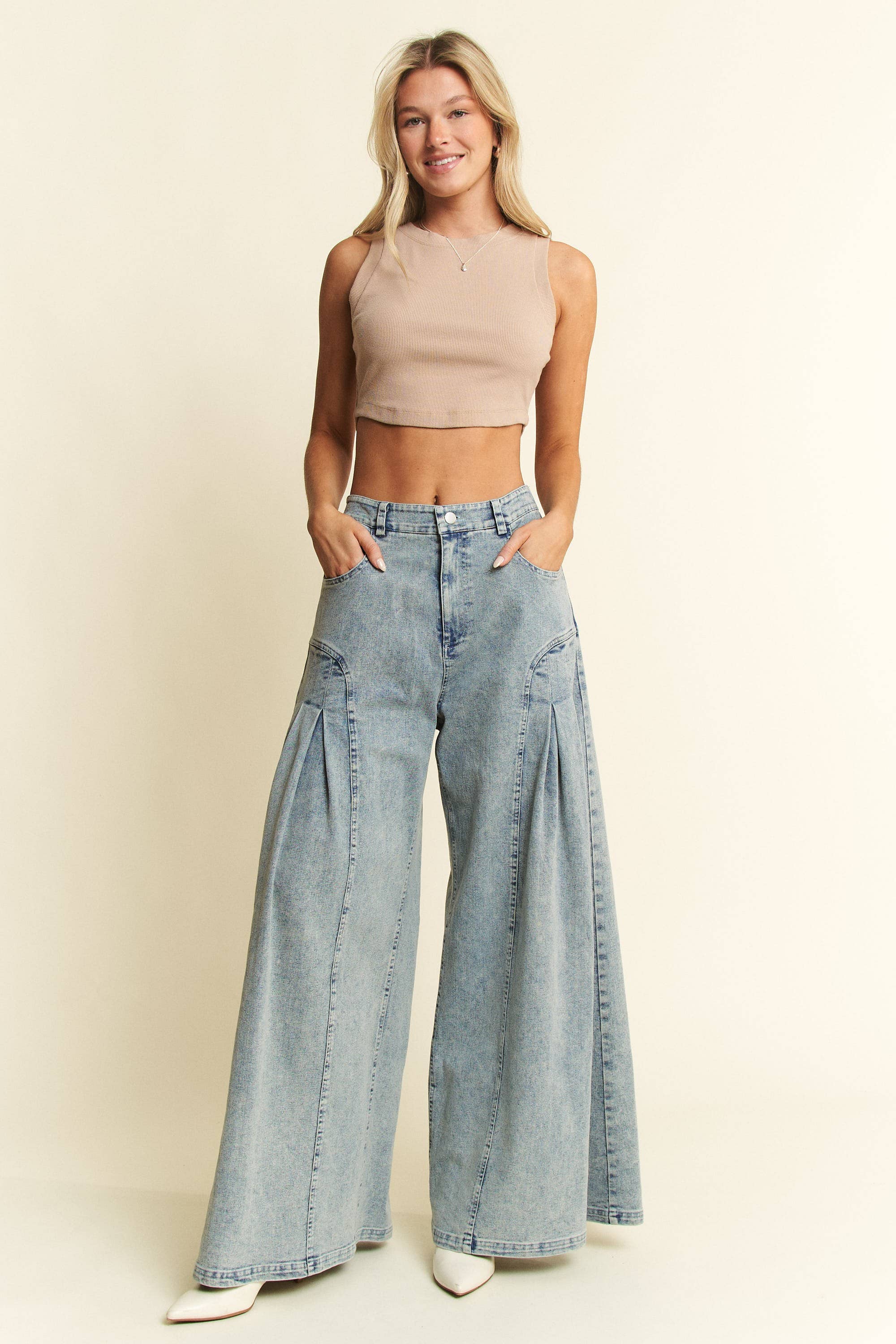 PLUS SIZE DENIM WIDE LEG FLARED PANTS for wholesale on Faire3
