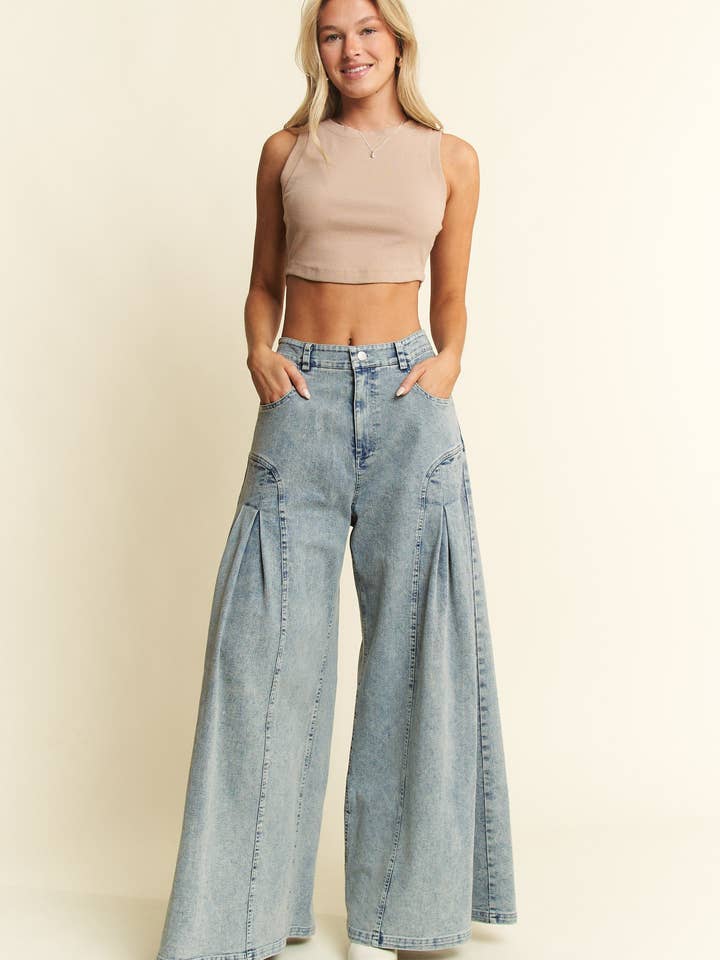 PLUS SIZE DENIM WIDE LEG FLARED PANTS for wholesale on Faire3