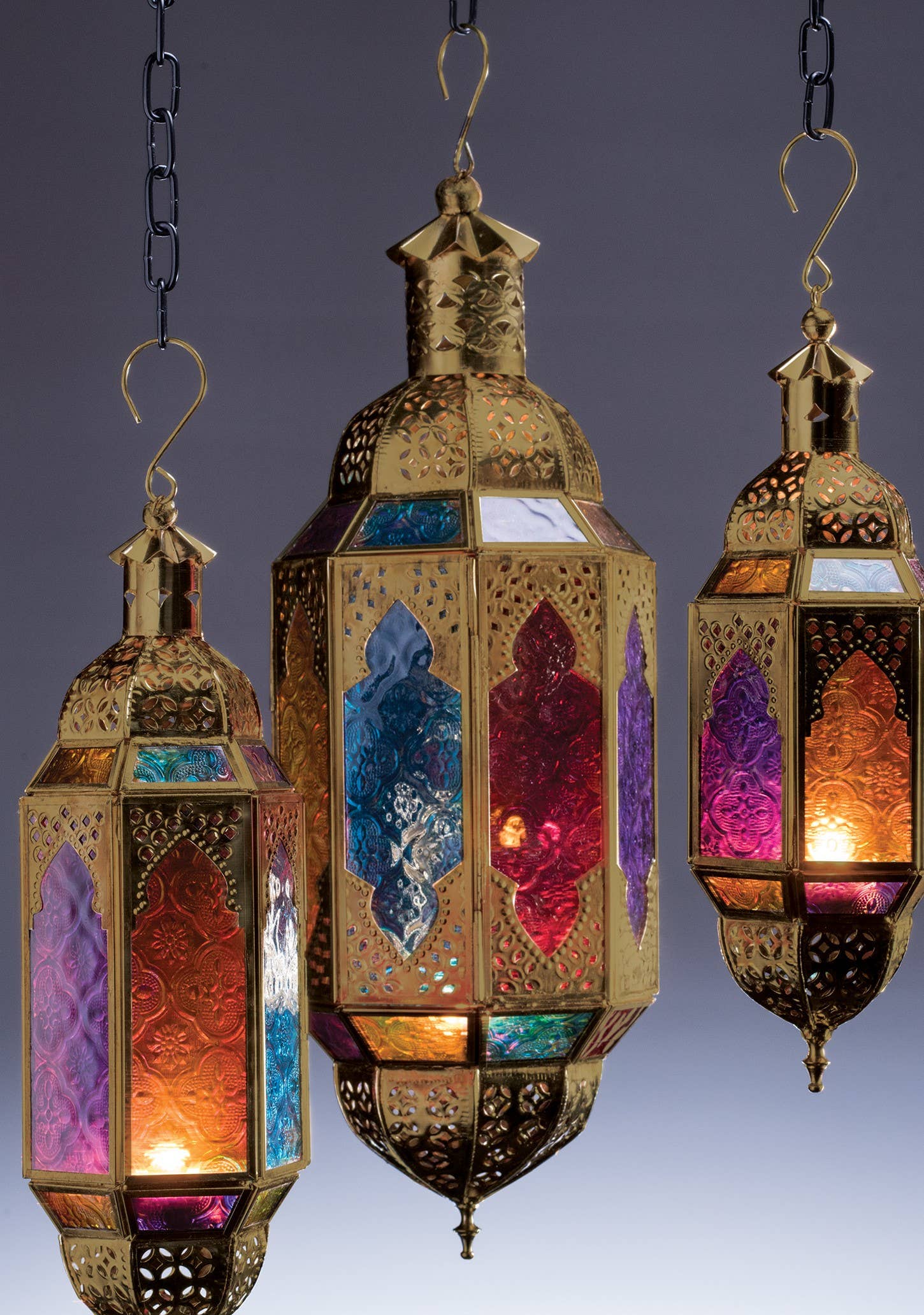 Namaste - Wholesale Lantern - Gold Finish Large Hanging Multi Glass Lantern