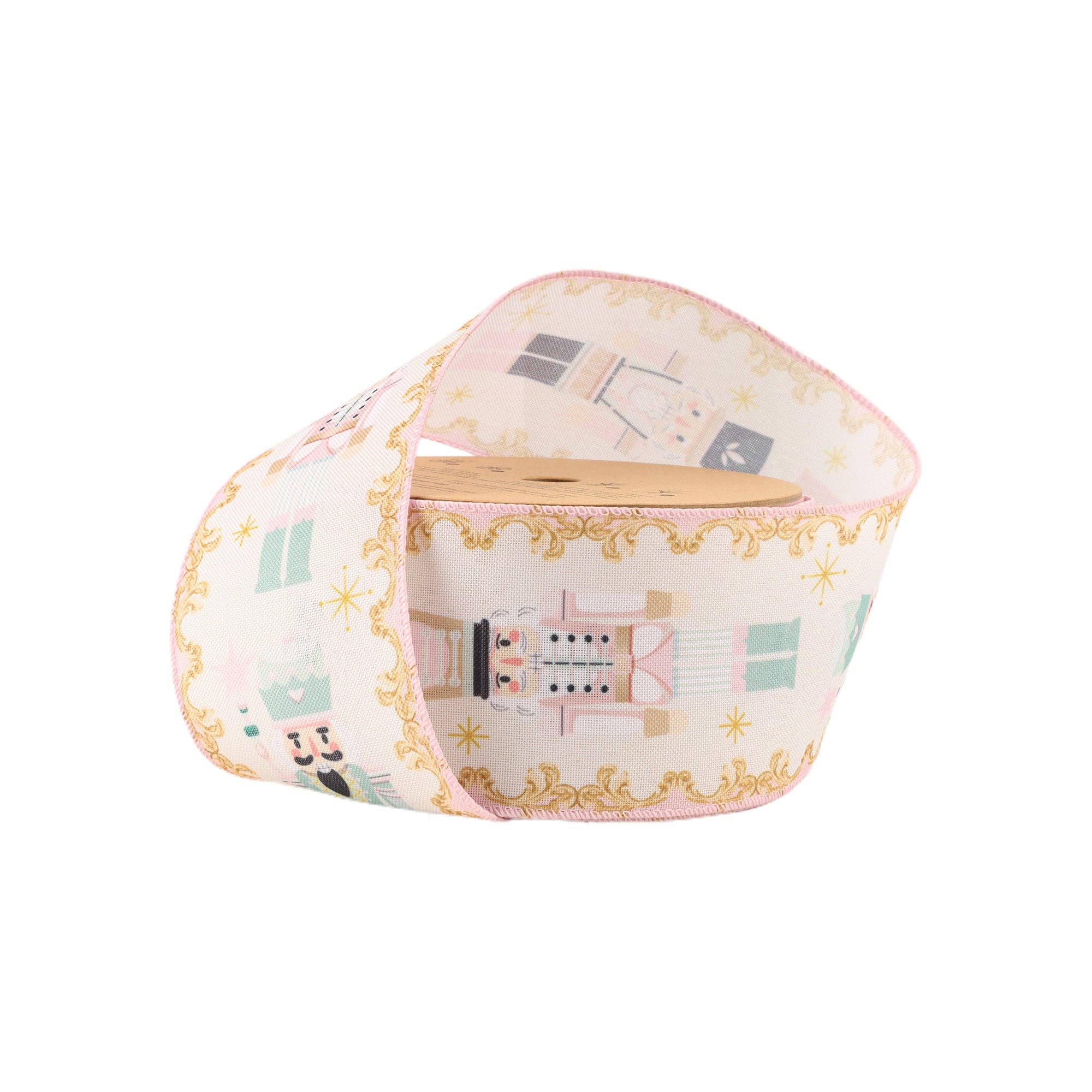 LA Ribbons Wholesale - Vente Ruban – emballage cadeau - Ruban câblé 2 1/2" | Casse-noisette rose sur fond blanc | Bobine de 10 yards
