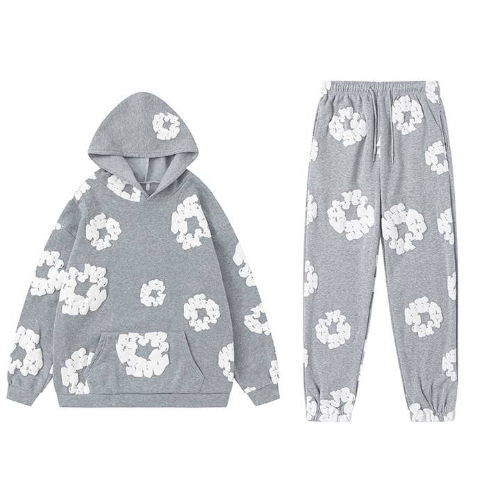 Rosa Clothing - Wholesale Top & Pant Set (NOT Loungewear) - Women's - Foam print Y2K hoodie sweatshirt & jogging set1