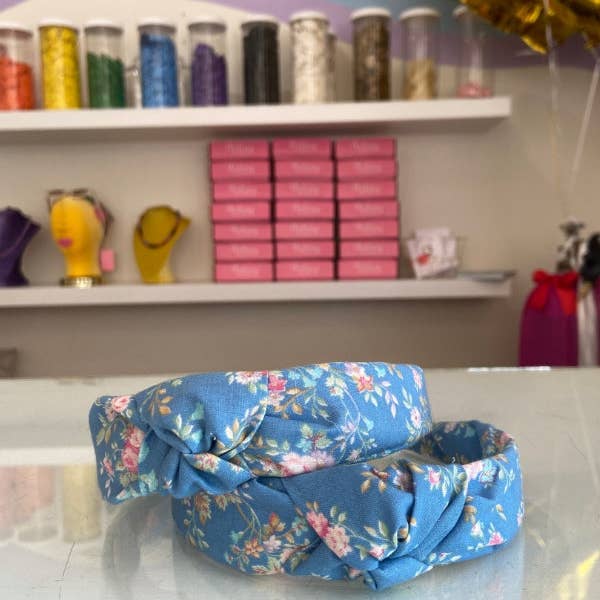The Tiny Tassel - Wholesale Fashion Headband - Women's - The Tiny Tassel Headband in Light Blue Floral