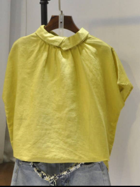 VividLux - Wholesale Blouse - Women's - Artistic Retro Short Sleeves Loose Pleated Solid Color Blouses&Shirts Tops1