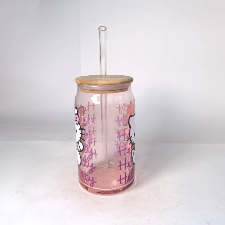 Silver Buffalo - Wholesale Drinking Glass/Cup - Hello Kitty Gradient 16oz Glass Tumbler w Bamboo Lid